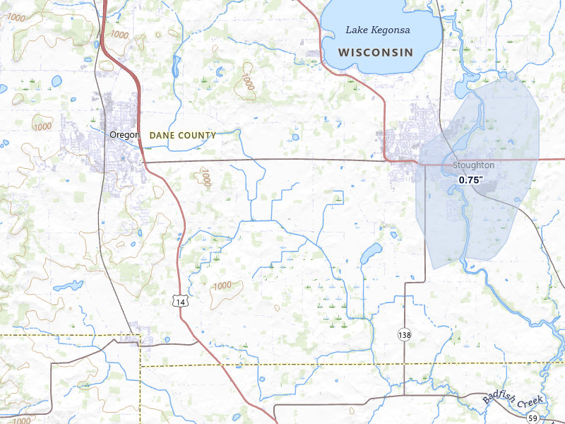 NEXRAD radar-signature map of the hail storm over Stoughton, WI on May 15, 2026