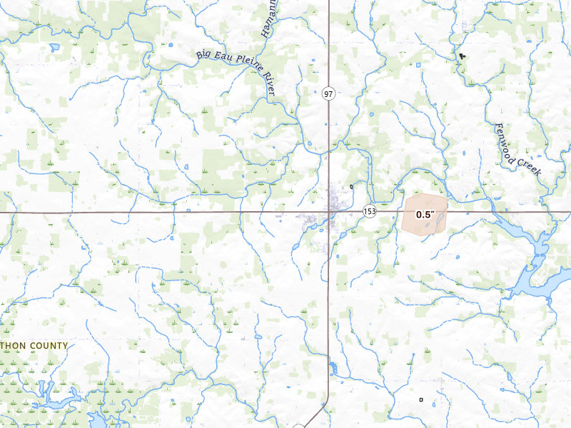 Radar-estimated hail-size map of the storm over Stratford, WI on Mar 30, 2026