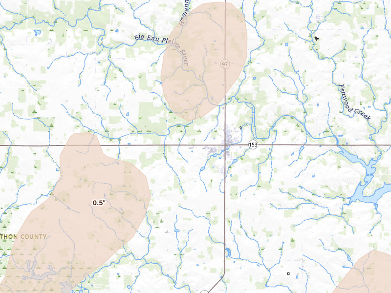 Radar-estimated hail-size map of the storm over Stratford, WI on Apr 17, 2026