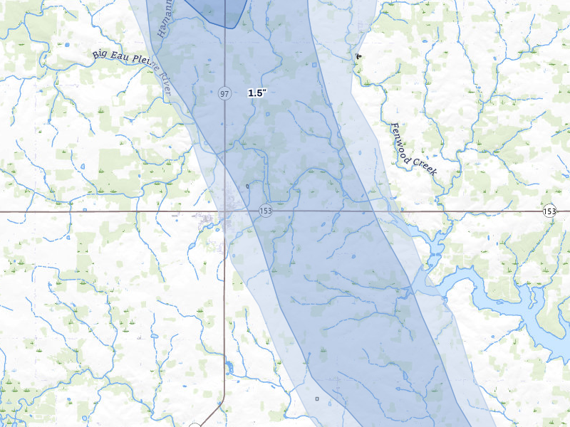 NEXRAD radar-signature map of the hail storm over Stratford, WI on Aug 11, 2026