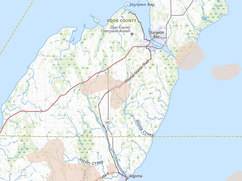 Radar-estimated hail-size map of the storm over Sturgeon Bay, WI on Jul 1, 2026