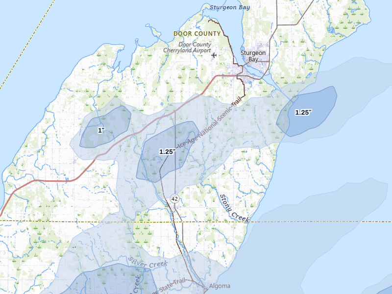 NEXRAD radar-signature map of the hail over Sturgeon Bay, WI