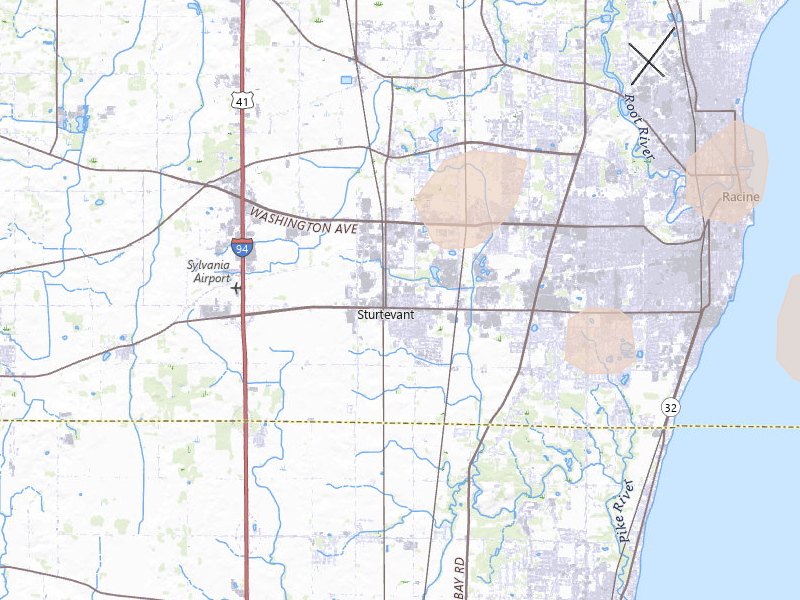 Radar-estimated hail-size map of the storm over Sturtevant, WI on Mar 30, 2026