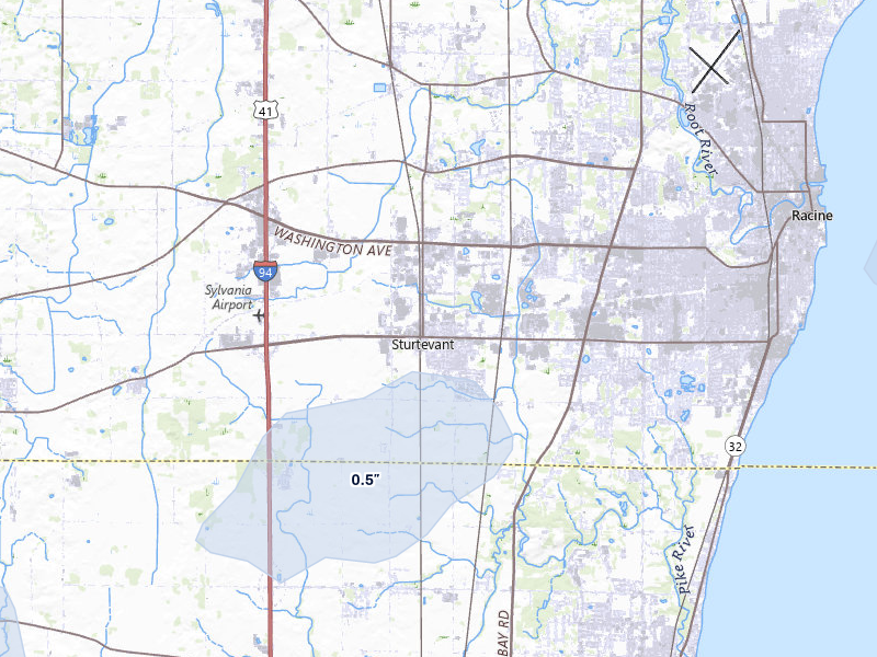 NEXRAD radar-signature map of the hail storm over Sturtevant, WI on May 15, 2026