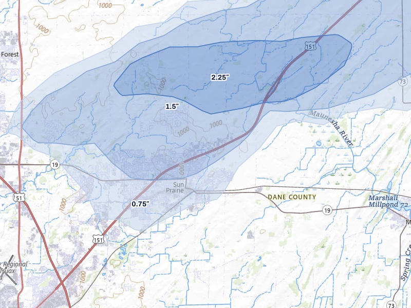 NEXRAD radar-signature map of the hail over Sun Prairie, WI