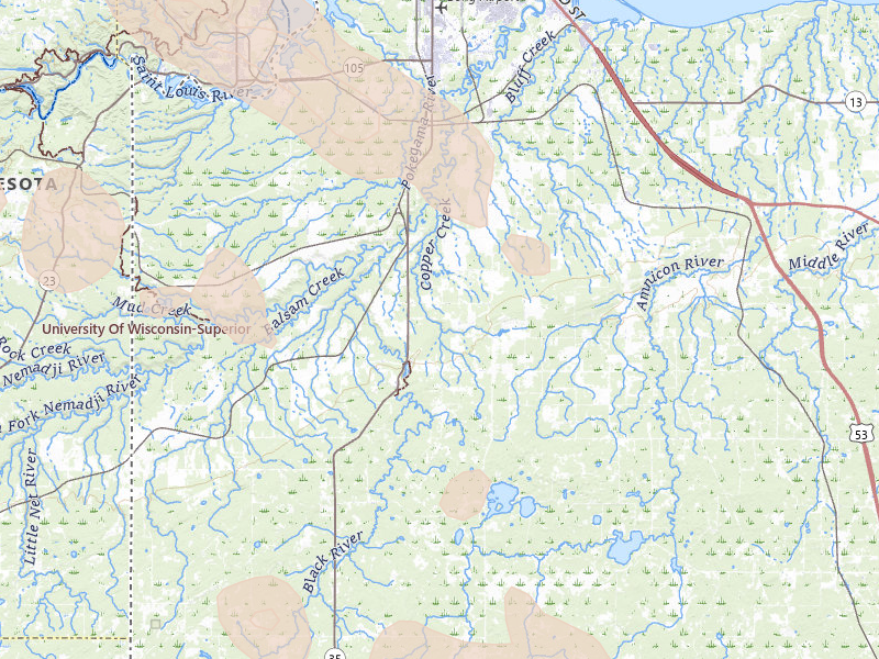 Radar-estimated hail-size map of the storm over Superior, WI on Jul 17, 2026