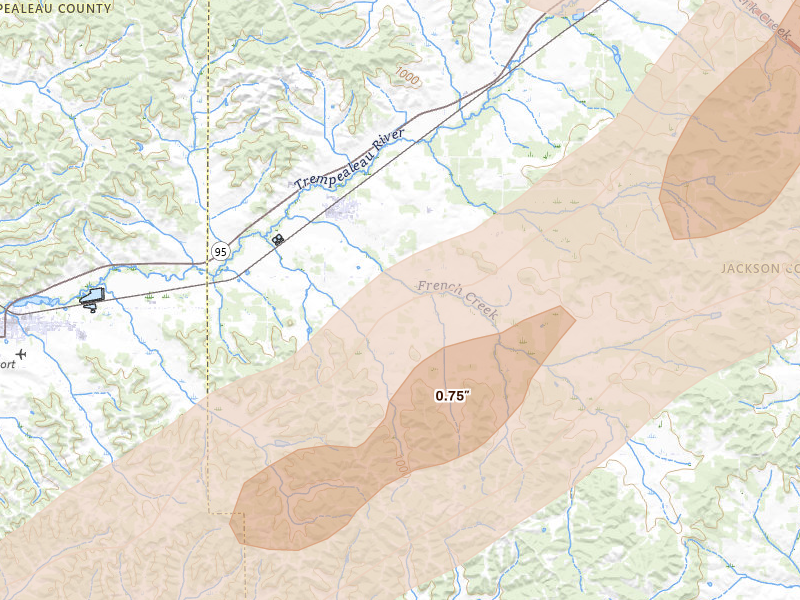 Radar-estimated hail-size map of the storm over Taylor, WI on Jun 9, 2026
