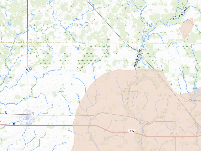 Radar-estimated hail-size map of the storm over Thorp, WI on Jun 9, 2026