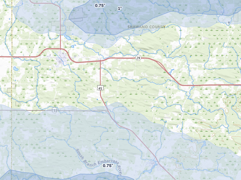 NEXRAD radar-signature map of the hail storm over Tigerton, WI on Mar 30, 2026
