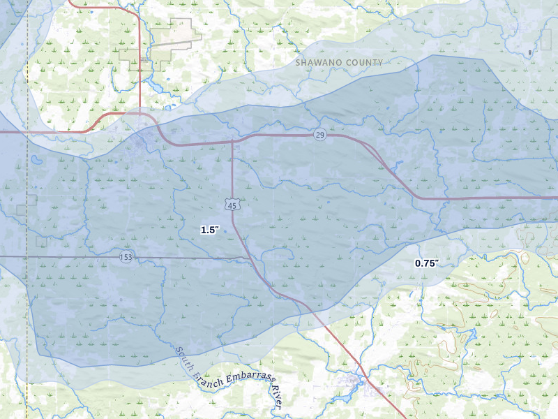 NEXRAD radar-signature map of the hail storm over Tigerton, WI on Jun 30, 2026