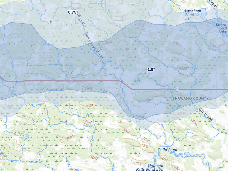 NEXRAD radar-signature map of the hail storm over Tilleda, WI on Jun 30, 2026