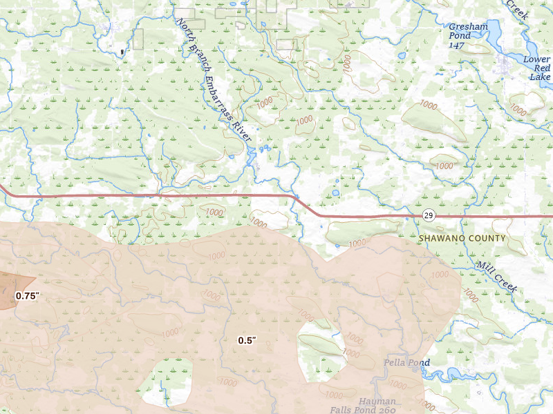 Radar-estimated hail-size map of the storm over Tilleda, WI