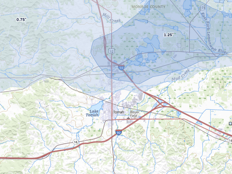 NEXRAD radar-signature map of the hail over Tomah, WI