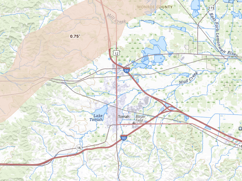 Radar-estimated hail-size map of the storm over Tomah, WI