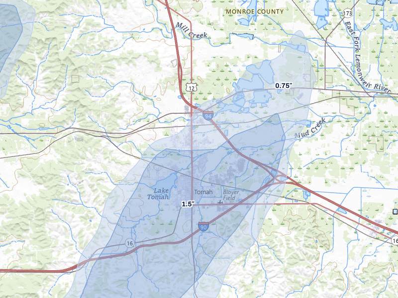NEXRAD radar-signature map of the hail over Tomah, WI