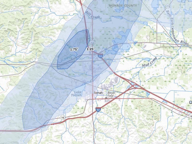 NEXRAD radar-signature map of the hail over Tomah, WI