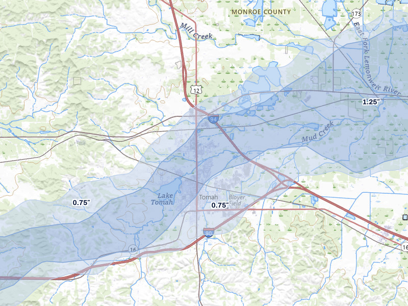NEXRAD radar-signature map of the hail storm over Tomah, WI on Jun 30, 2026