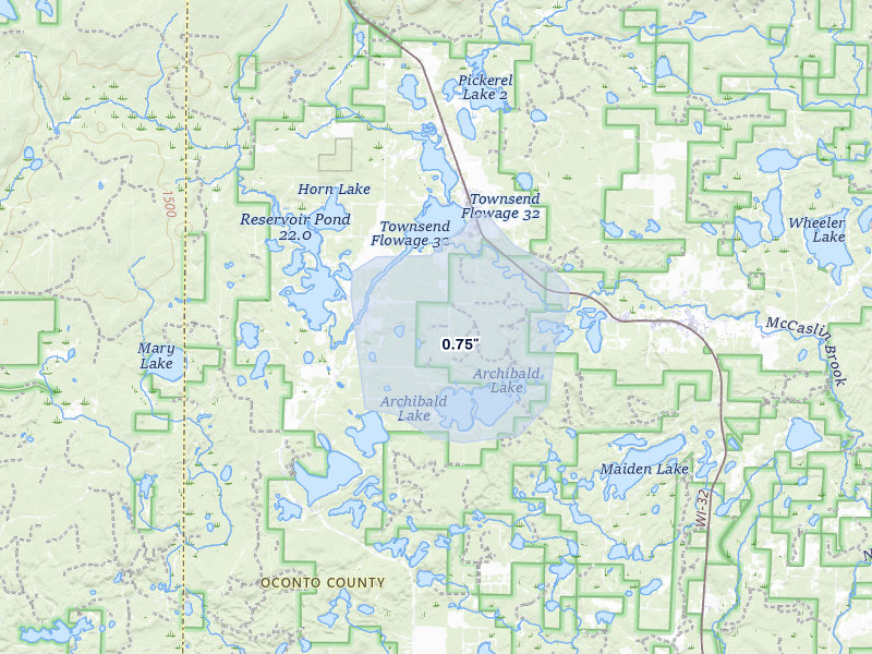 NEXRAD radar-signature map of the hail storm over Townsend, WI on Jul 30, 2026