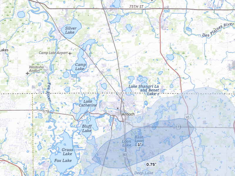 NEXRAD radar-signature map of the hail storm over Trevor, WI on Jul 3, 2026
