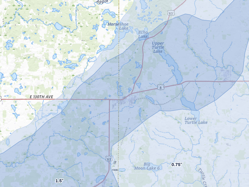 NEXRAD radar-signature map of the hail over Turtle Lake, WI
