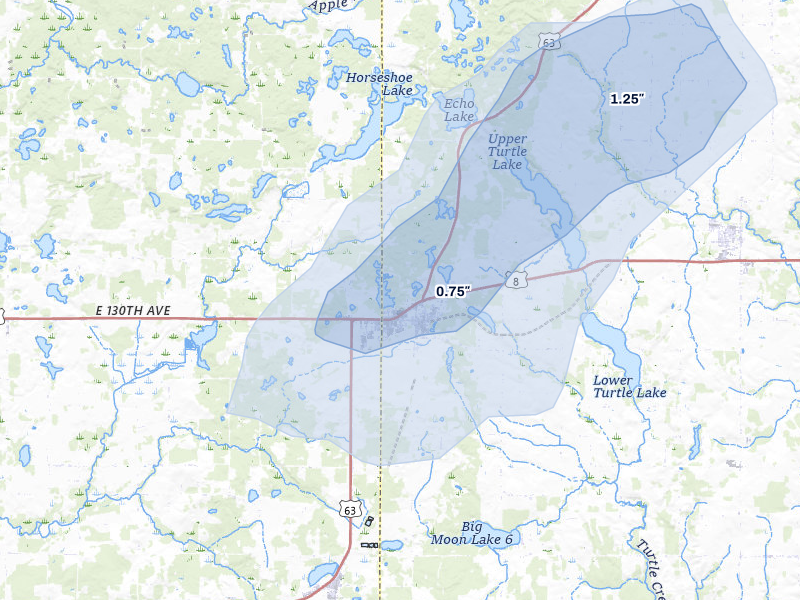 NEXRAD radar-signature map of the hail storm over Turtle Lake, WI on May 17, 2026