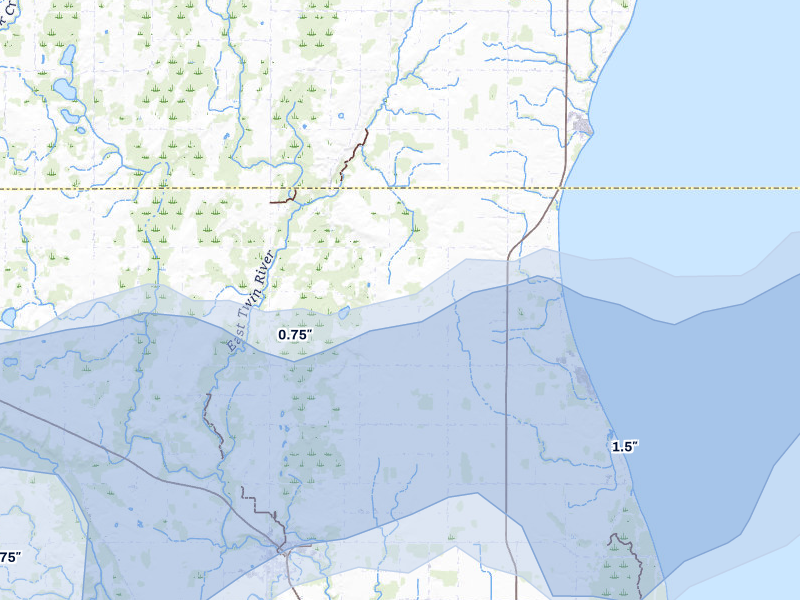 NEXRAD radar-signature map of the hail storm over Two Rivers, WI on Jul 1, 2026