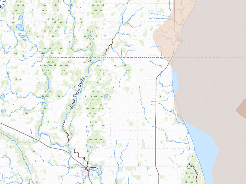 Radar-estimated hail-size map of the storm over Two Rivers, WI on Jul 27, 2026