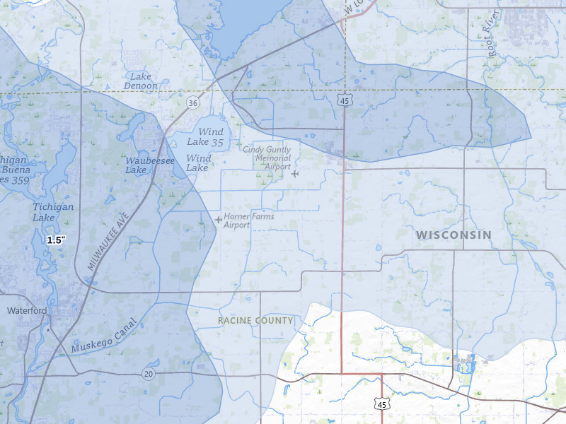 NEXRAD radar-signature map of the hail over Union Grove, WI