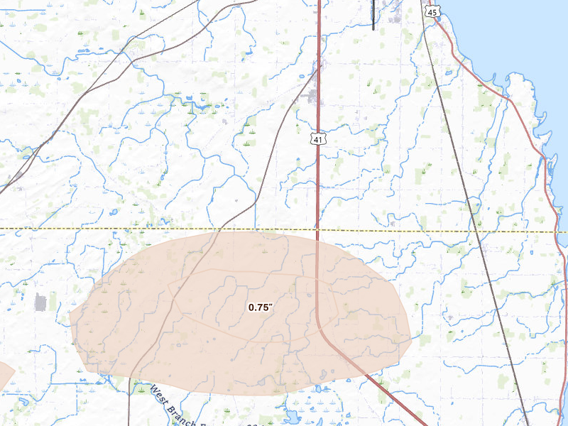 Radar-estimated hail-size map of the storm over Van Dyne, WI on Aug 18, 2026