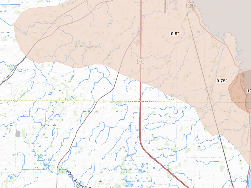 Radar-estimated hail-size map of the storm over Van Dyne, WI