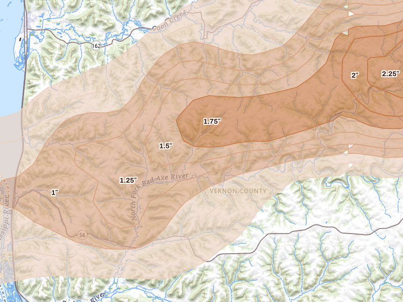 Radar-estimated hail-size map of the storm over Viroqua, WI