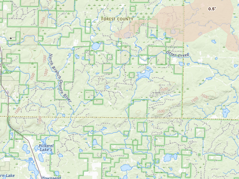 Radar-estimated hail-size map of the storm over Wabeno, WI on Aug 7, 2026