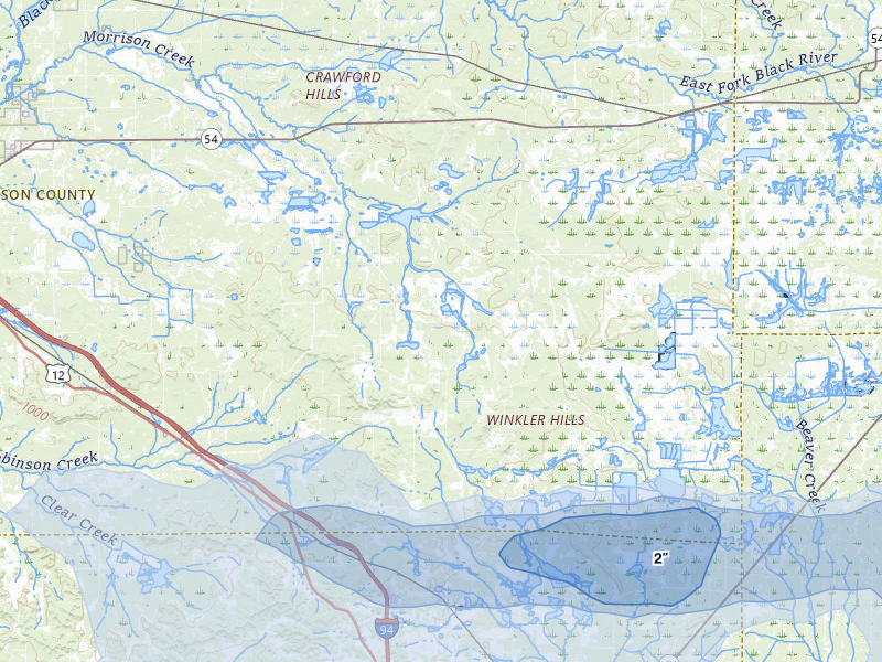 NEXRAD radar-signature map of the hail over Warrens, WI