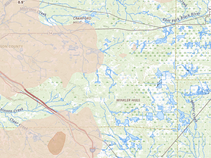 Radar-estimated hail-size map of the storm over Warrens, WI on Apr 13, 2026