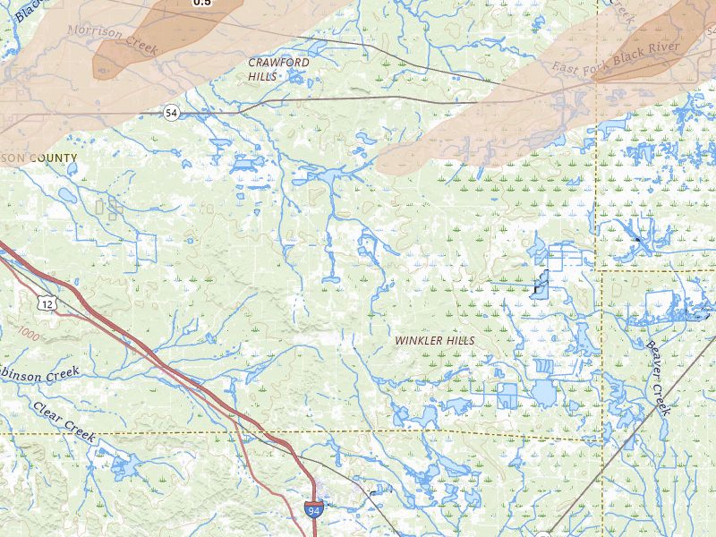 Radar-estimated hail-size map of the storm over Warrens, WI on Jun 30, 2026
