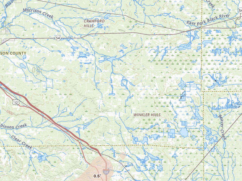Radar-estimated hail-size map of the storm over Warrens, WI on Jul 1, 2026