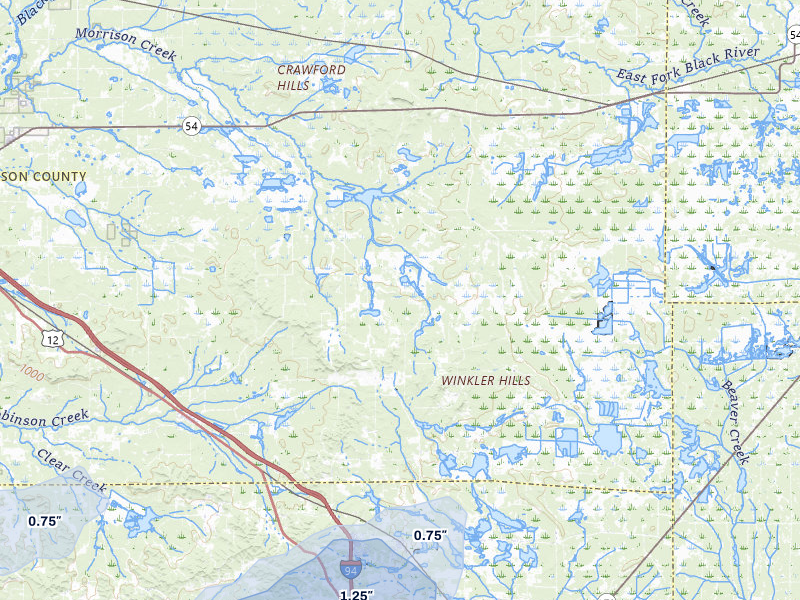 NEXRAD radar-signature map of the hail storm over Warrens, WI on Jul 1, 2026