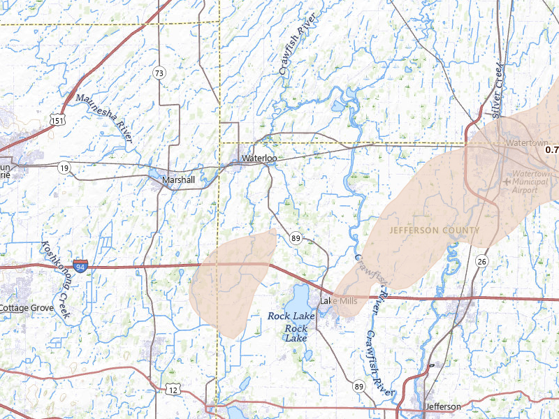 Radar-estimated hail-size map of the storm over Waterloo, WI on Apr 17, 2026