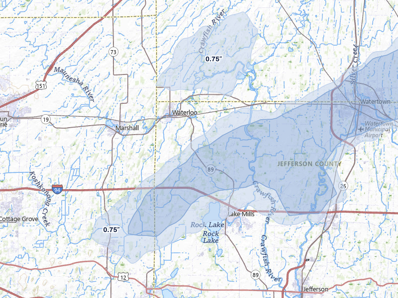 NEXRAD radar-signature map of the hail storm over Waterloo, WI on Apr 17, 2026
