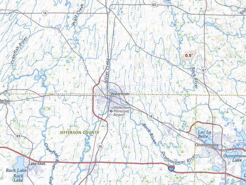 Radar-estimated hail-size map of the storm over Watertown, WI on Mar 31, 2026