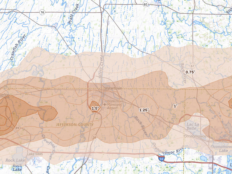 Radar-estimated hail-size map of the storm over Watertown, WI