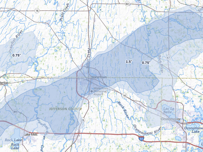 NEXRAD radar-signature map of the hail over Watertown, WI
