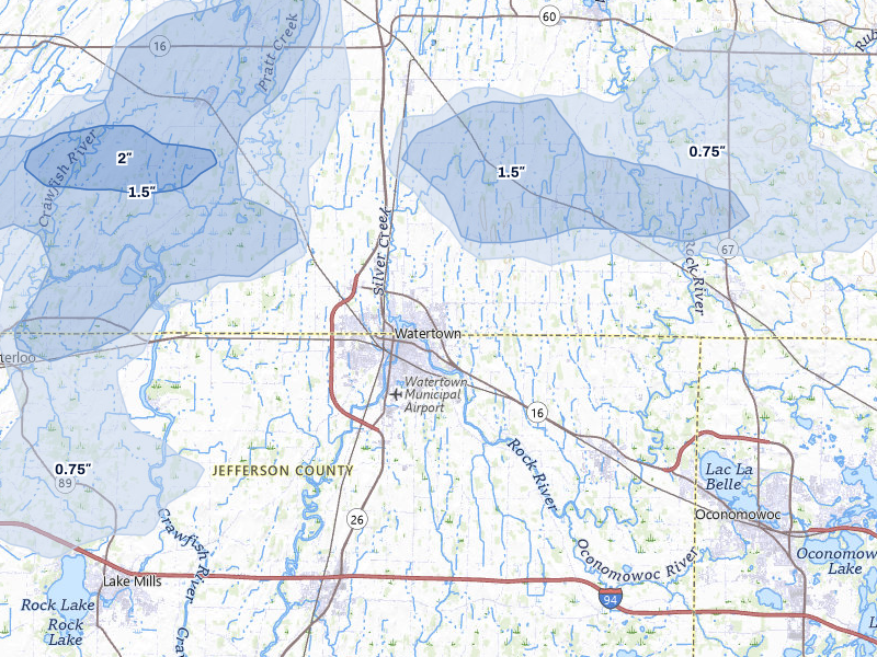 NEXRAD radar-signature map of the hail over Watertown, WI