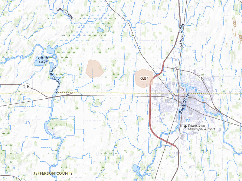 Radar-estimated hail-size map of the storm over Watertown, WI on Sep 4, 2026