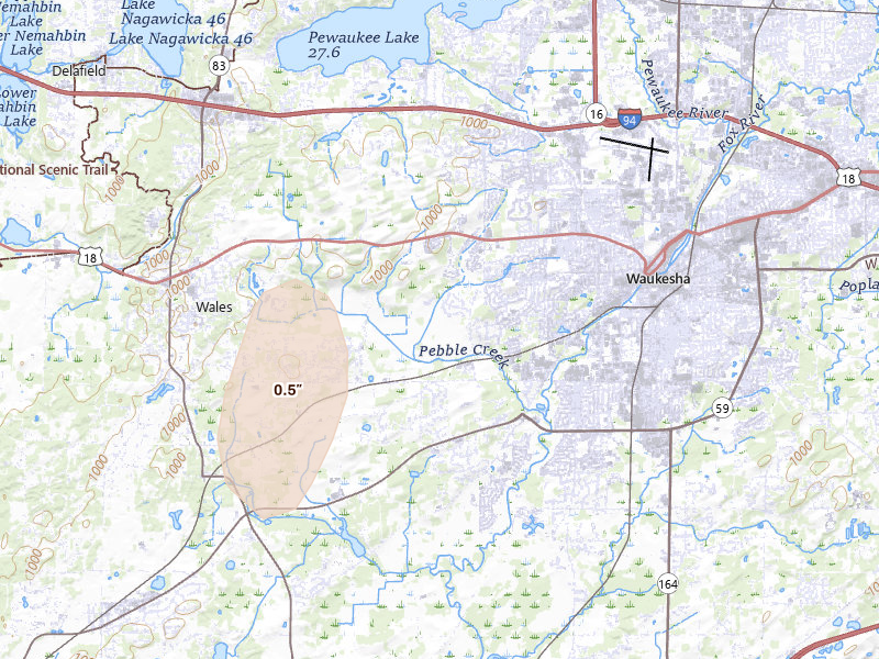 Radar-estimated hail-size map of the storm over Waukesha, WI