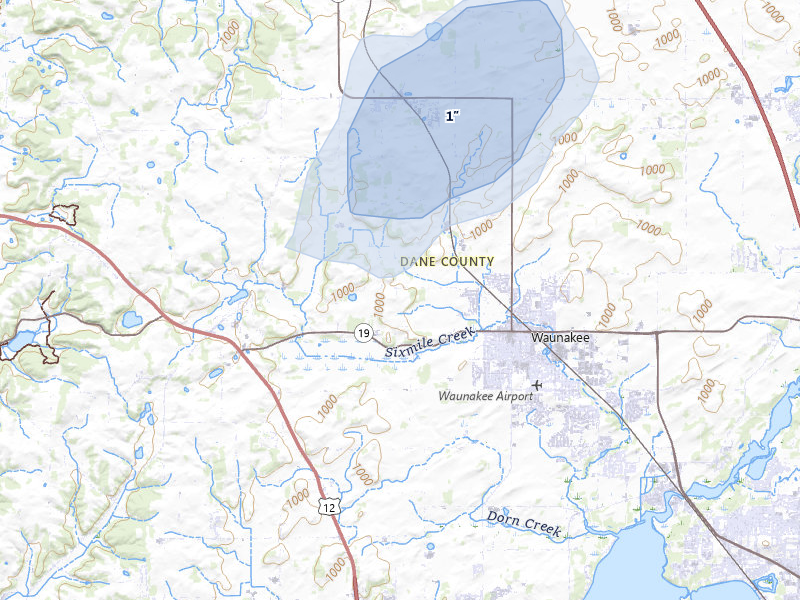 NEXRAD radar-signature map of the hail over Waunakee, WI
