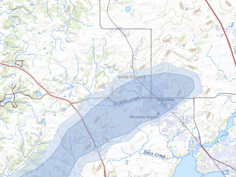 NEXRAD radar-signature map of the hail over Waunakee, WI