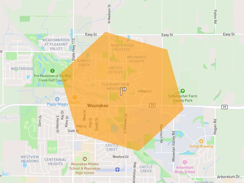 Hail map of Waunakee, WI on Jul 2, 2026, hail up to 1"