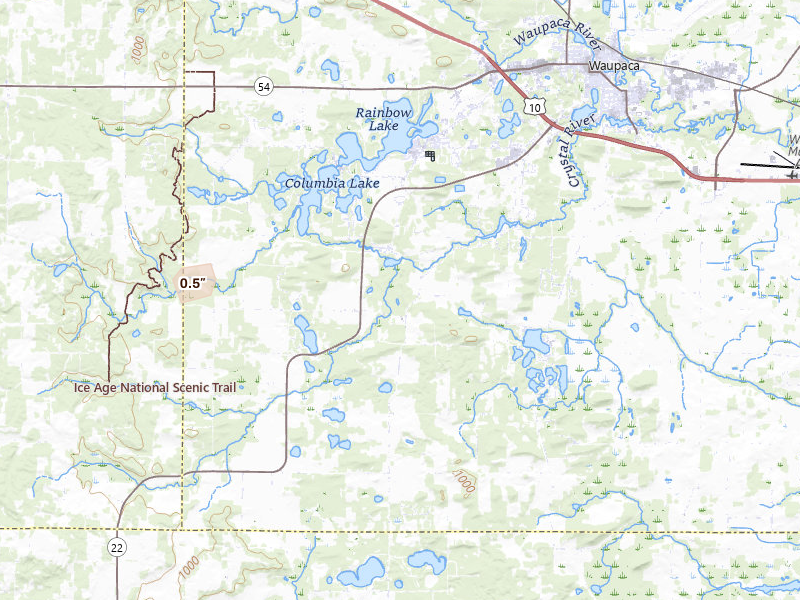 Radar-estimated hail-size map of the storm over Waupaca, WI on Apr 13, 2026