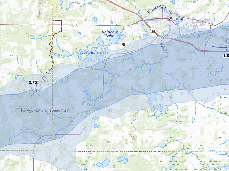 NEXRAD radar-signature map of the hail storm over Waupaca, WI on Jun 30, 2026